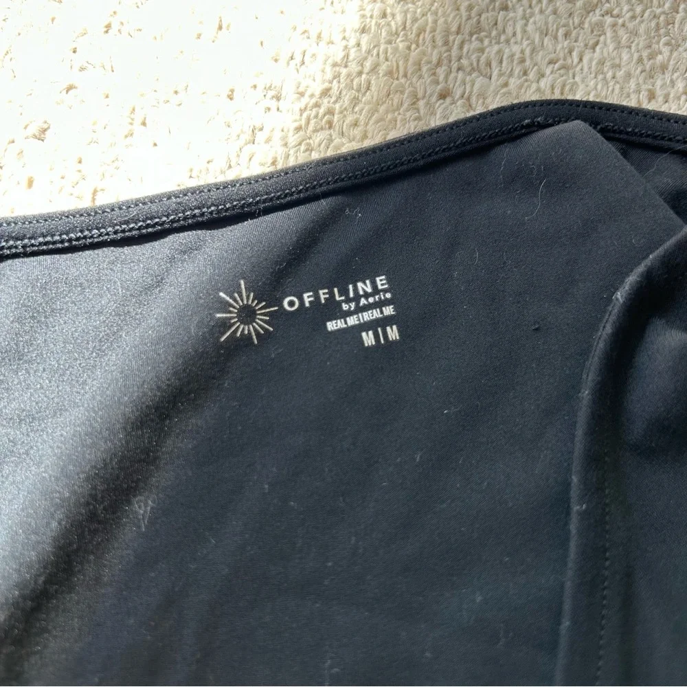 OFFLINE By Aerie Real Me Ruched Front Black Long Sleeve Top